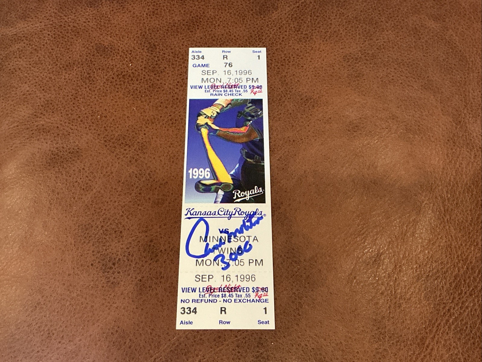 Sept 16, 1996 Paul Molitor 3000 Hit Full Ticket Signed Auto Twins