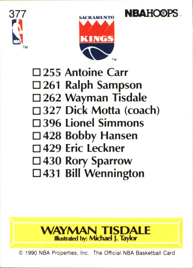 1990-91 Hoops Wayman Tisdale #377 Sacramento Kings