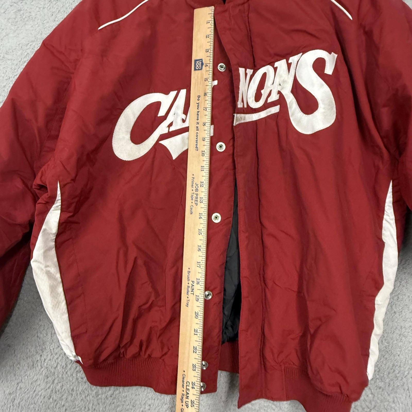 Cannons Jacket Mens XL Red White Quilted Lined Snap Front Baseball Number 24