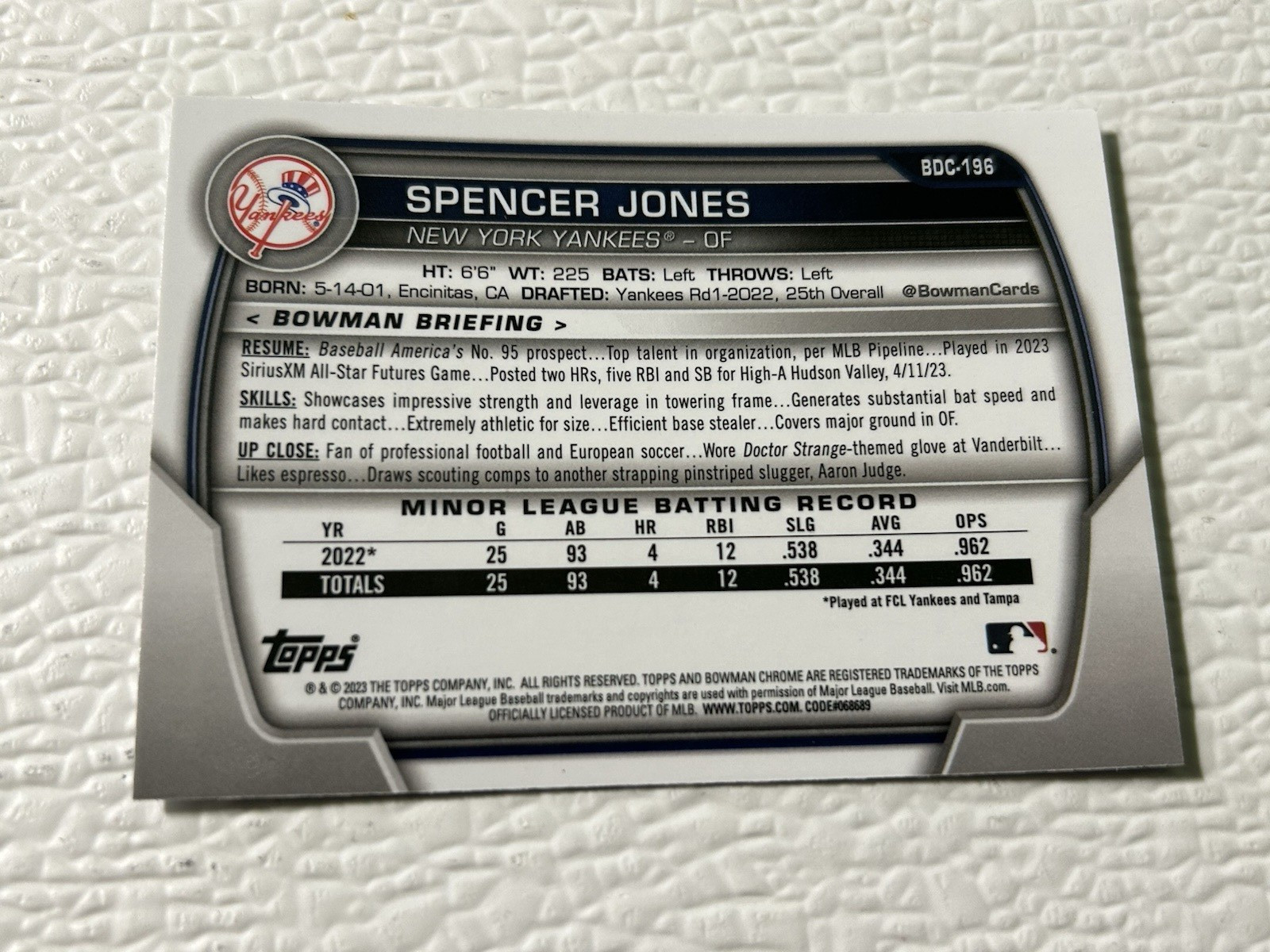 2023 Bowman Chrome Draft #BDC196 Spencer Jones