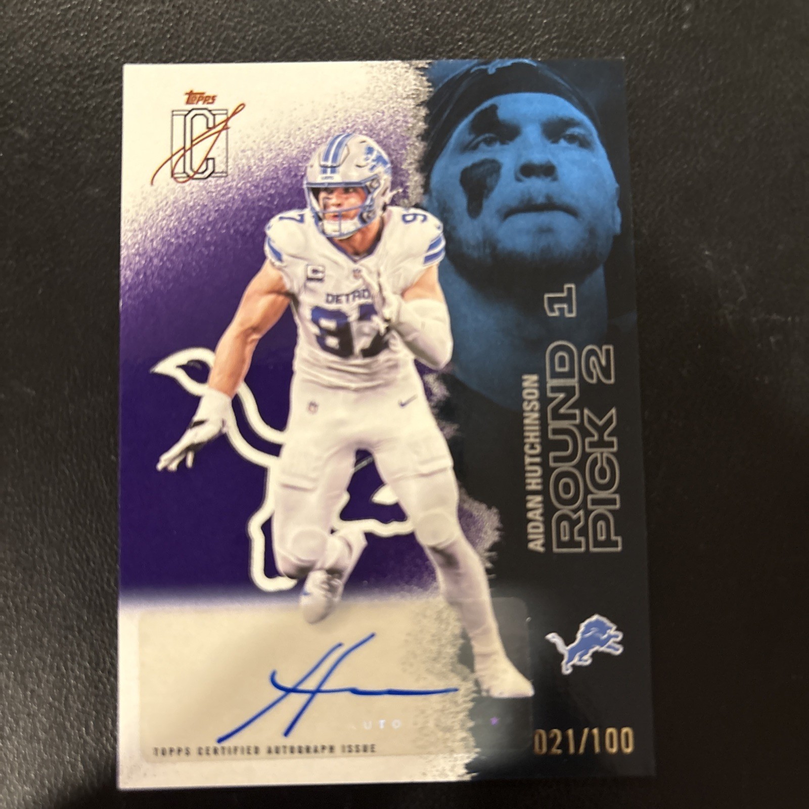 AIDAN HUTCHINSON 2025 TOPPS SIGNATURE CLASS PURPLE FOIL #/100 AUTO LIONS DE