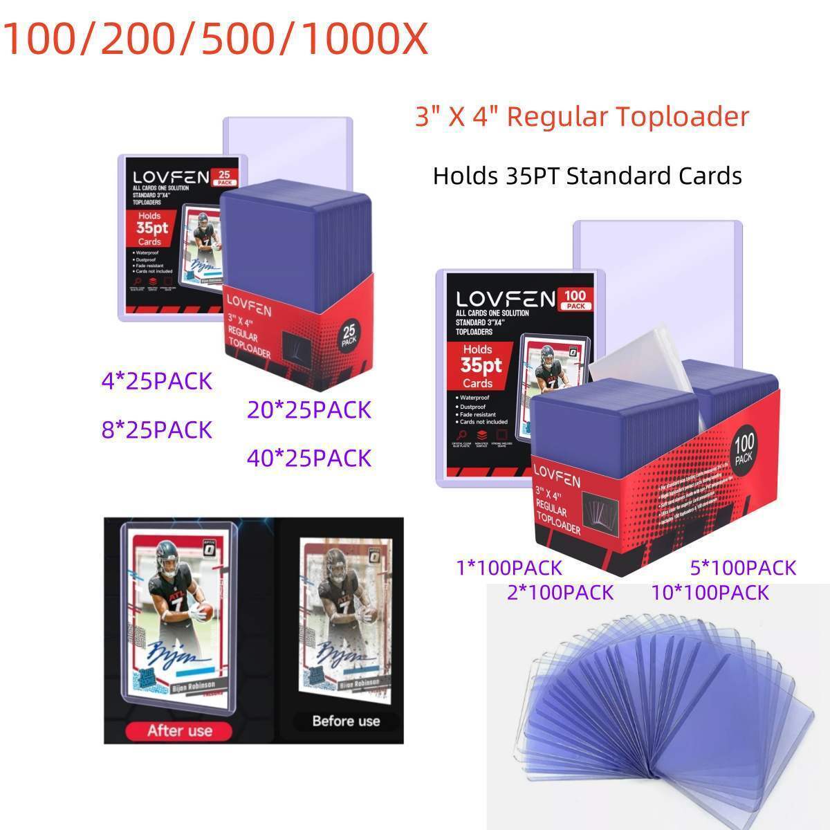 100/200/500/1000CT 3″x4″ Toploaders For Pokemon 35pt Standard Trading Cards
