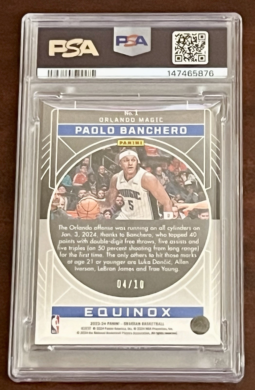 2023-24 Obsidian Paolo Banchero Equinox-EE MOLTEN MOJO #d 4/10 PSA 9 POP 1