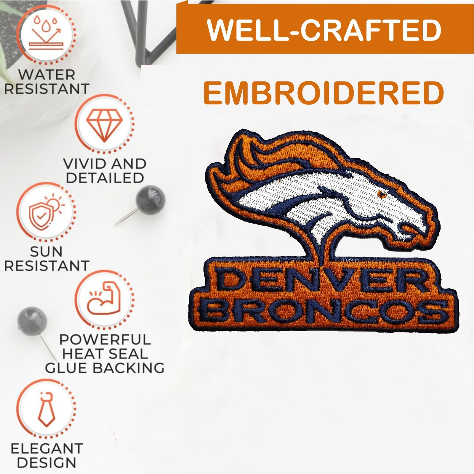 Denver Broncos NFL Team Logo Iron On Patch – Sew Patch – Embroidered Patch