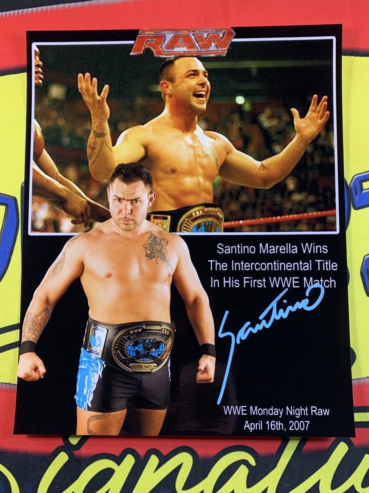 SANTINO MARELLA Autographed Glossy CUSTOM Intercontinental Champion 8×10