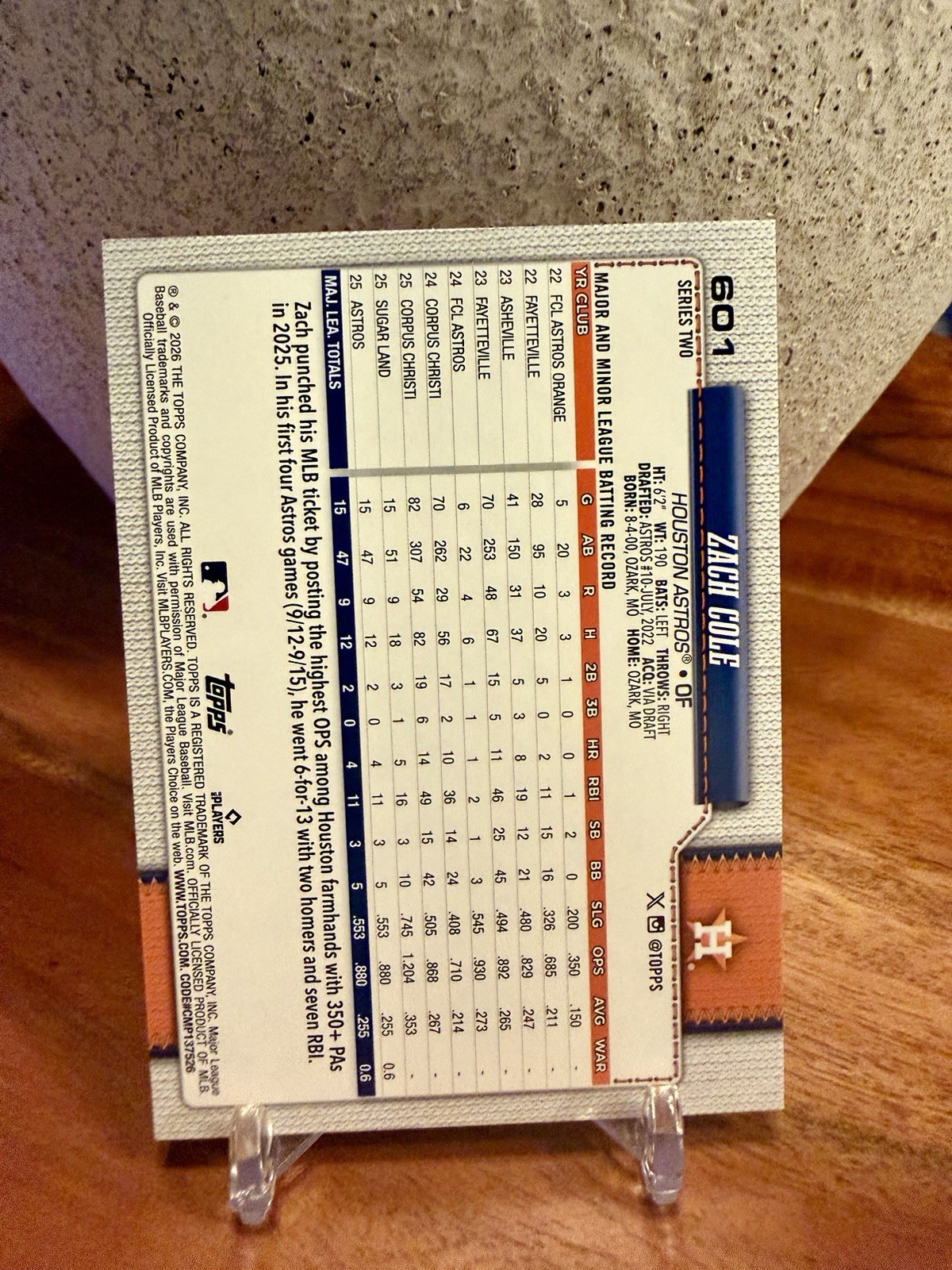 2026 Topps Series 2 – Zach Cole Orange Holofoil #601 / Rare SP RC Astros