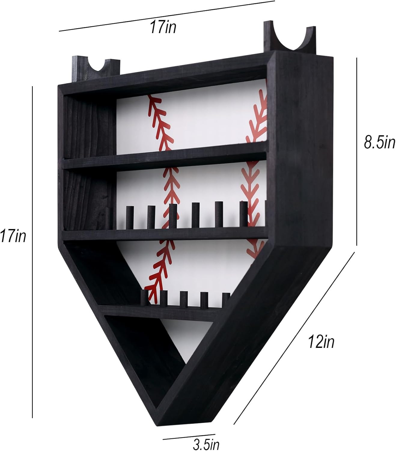 Baseball Display Case, Wood Display Rack for Bat, Trophy, and Medal, Wall Mount