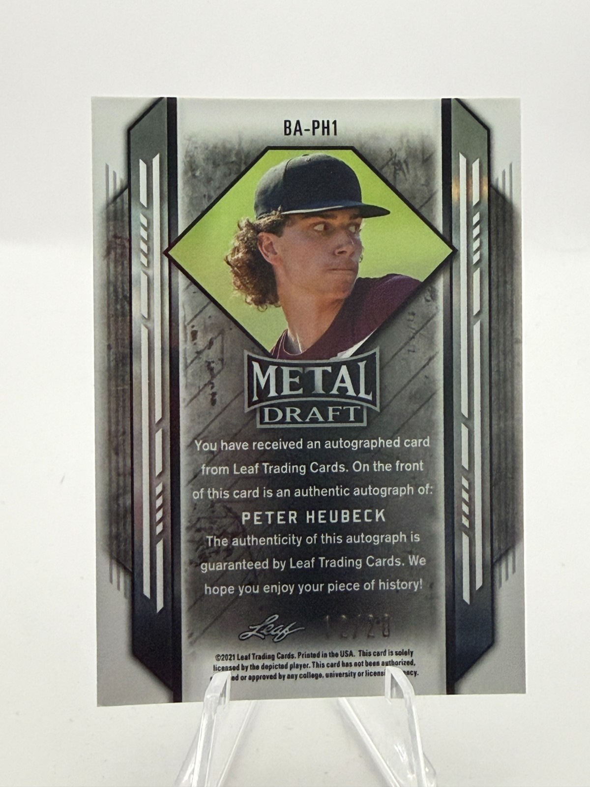 PETER HEUBECK 2021 LEAF METAL DRAFT BLUE WAVE AUTO 12/20 #BA-PH1 JC