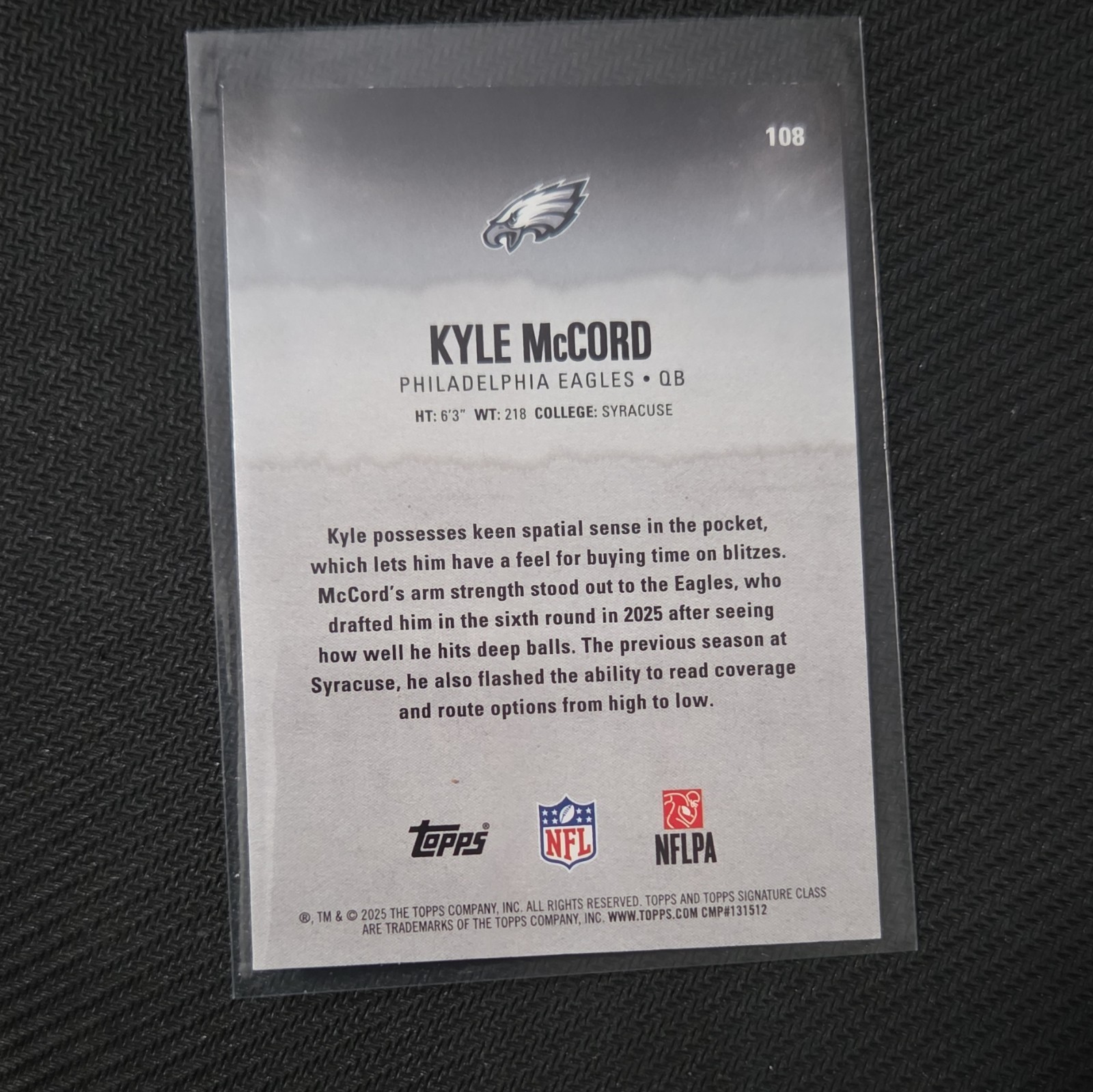 Topps 2025 Topps Signature Class Kyle McCord Eagles Rookie Pick #108 RC