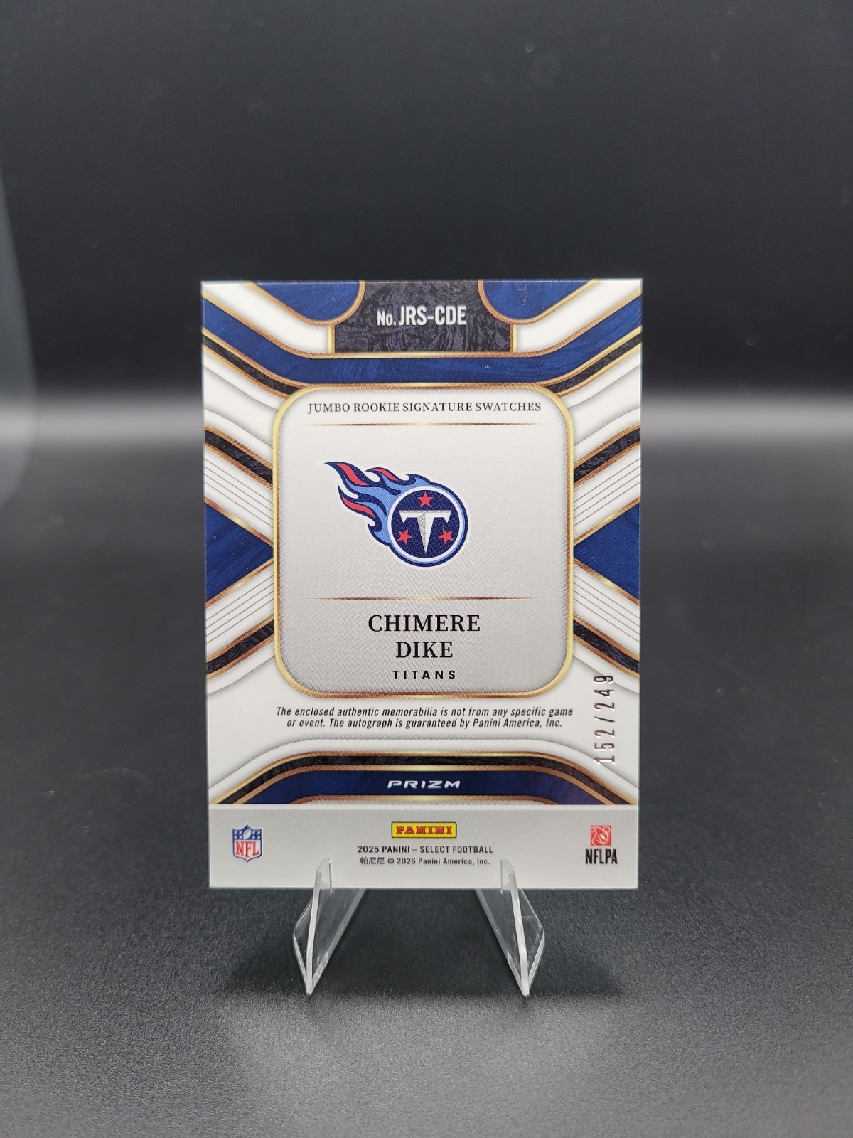2025 Select Jumbo Rookie Signature Swatches #JRS-CDE Chimere Dike RPA /249
