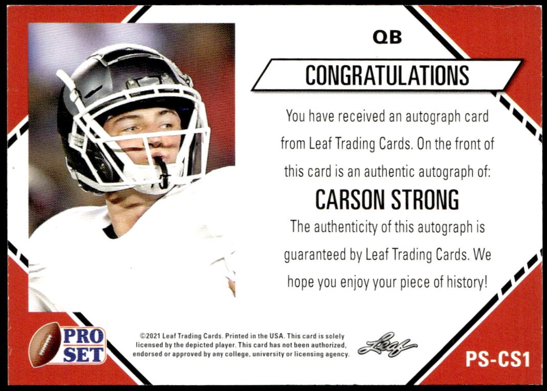 2021 Pro Set College Football #PS-CS1 Carson Strong Autographs Rookie E1