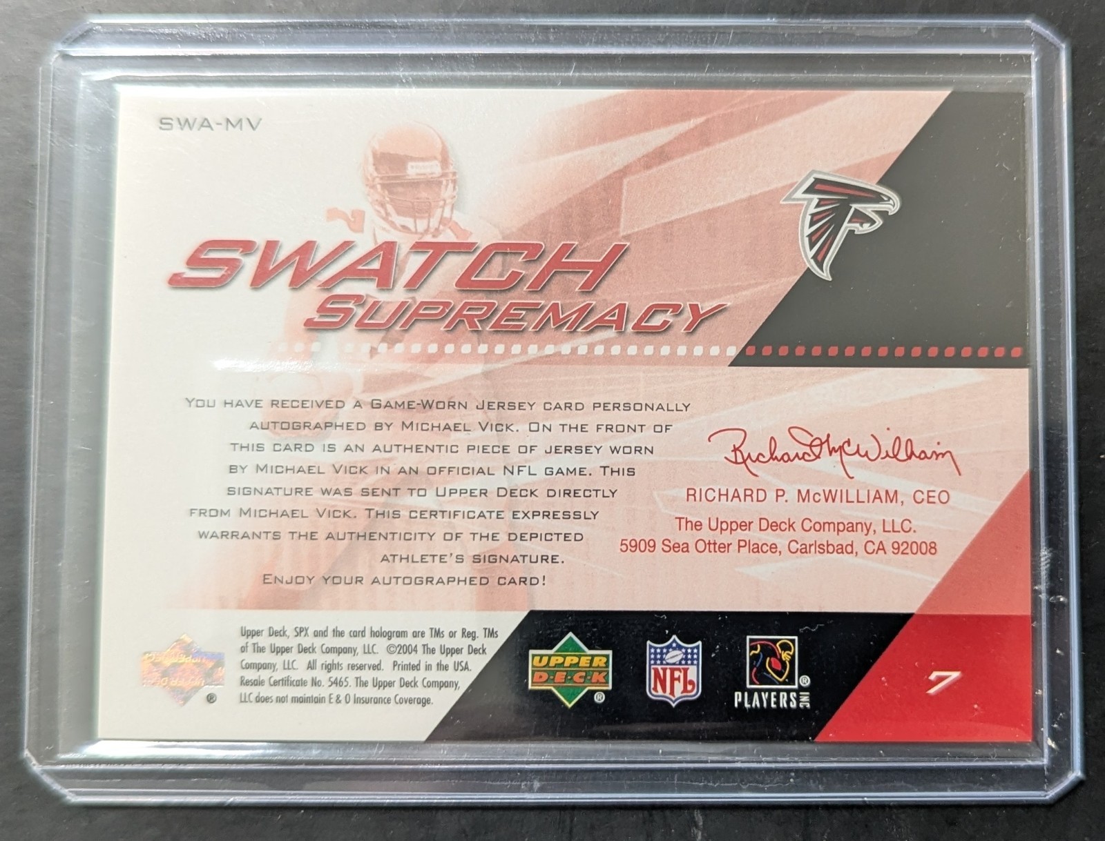 2004 SPx Michael Vick Swatch Supremacy Jersey Auto Falcons /100