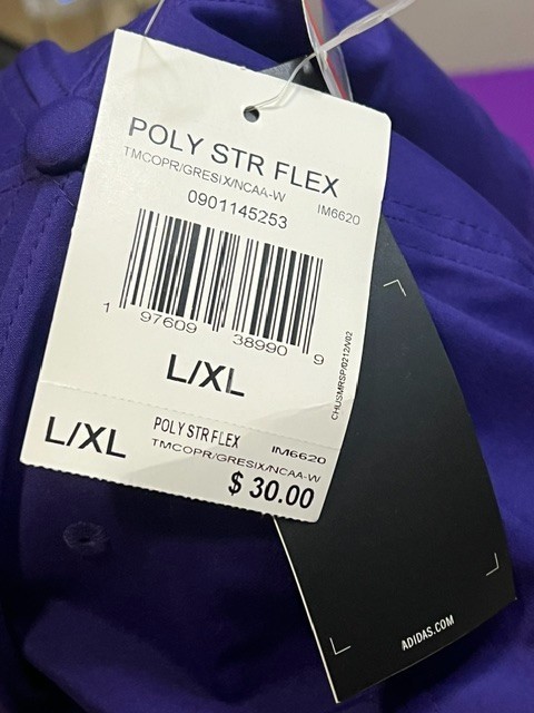 Washington Huskies Adidas Purple Poly Stretch Flex Cap Hat Sz L/XL Brand New NWT
