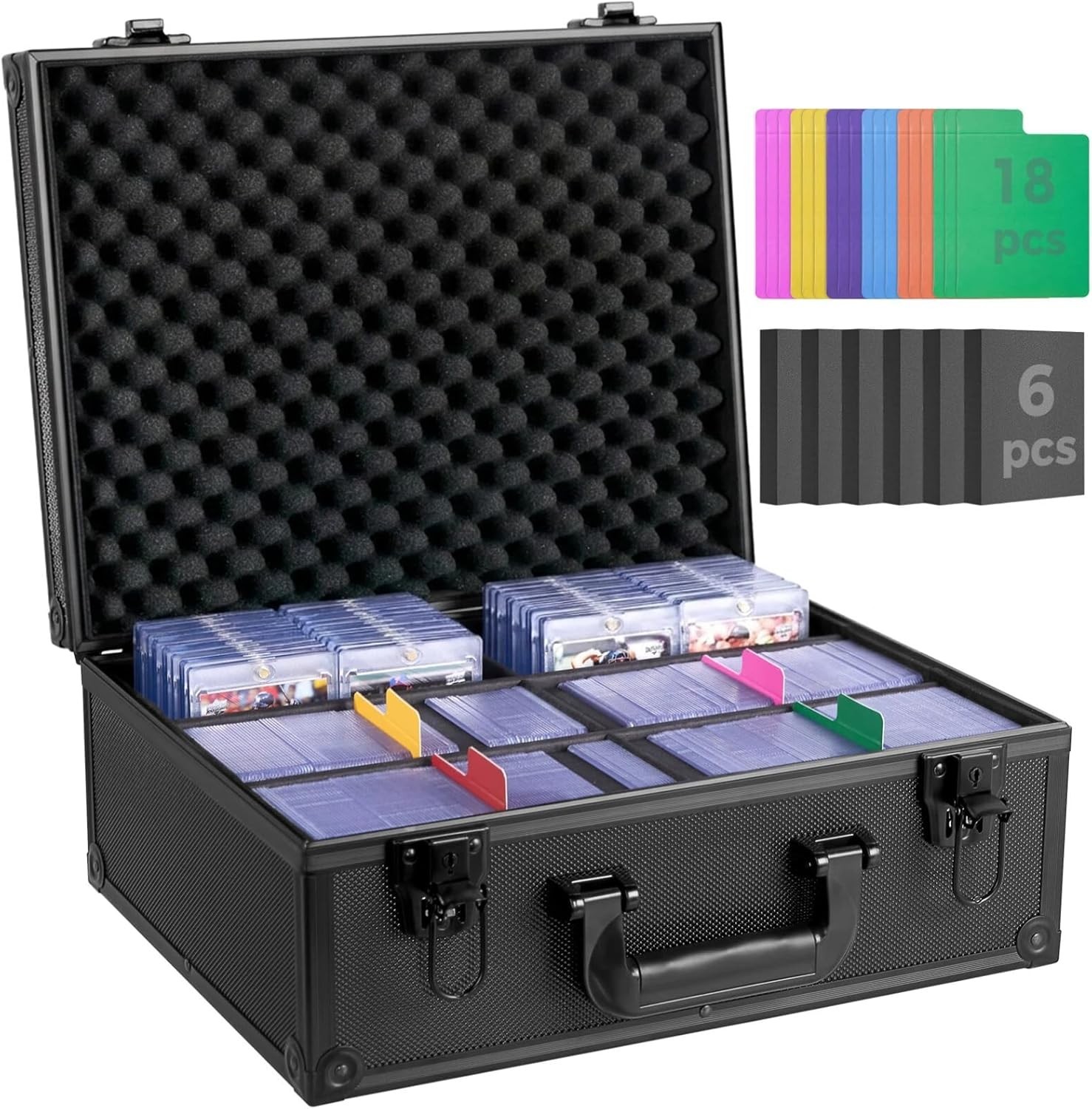 Sports Card Case with 18 Color Dividers & Key Lock for Safe Storage