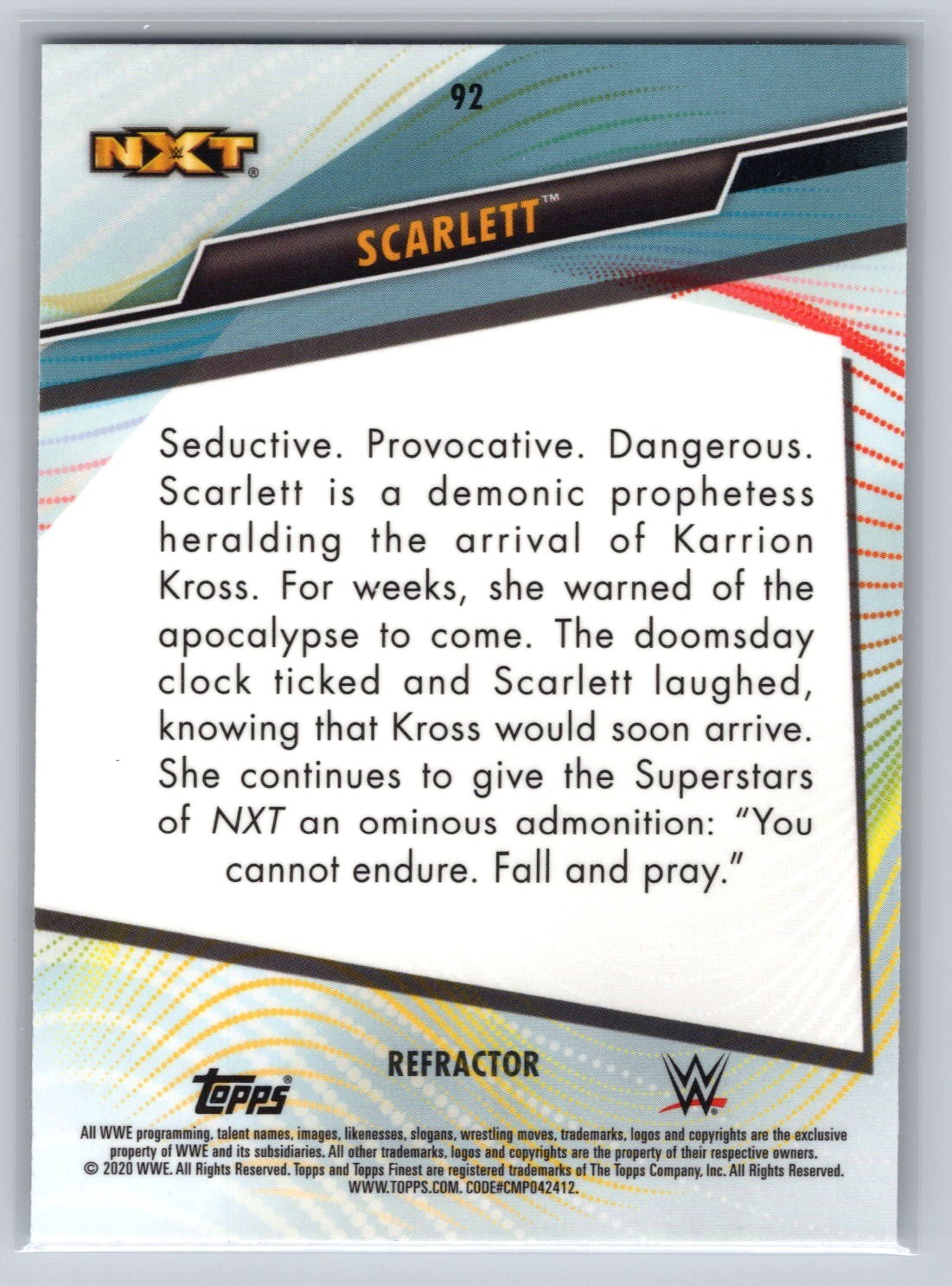 2020 Topps WWE Finest #92 Scarlett Refractor Rookie RC