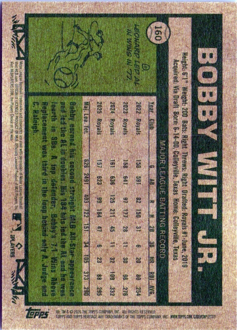 2026 Topps Heritage #160 Bobby Witt Jr. Kansas City Royals