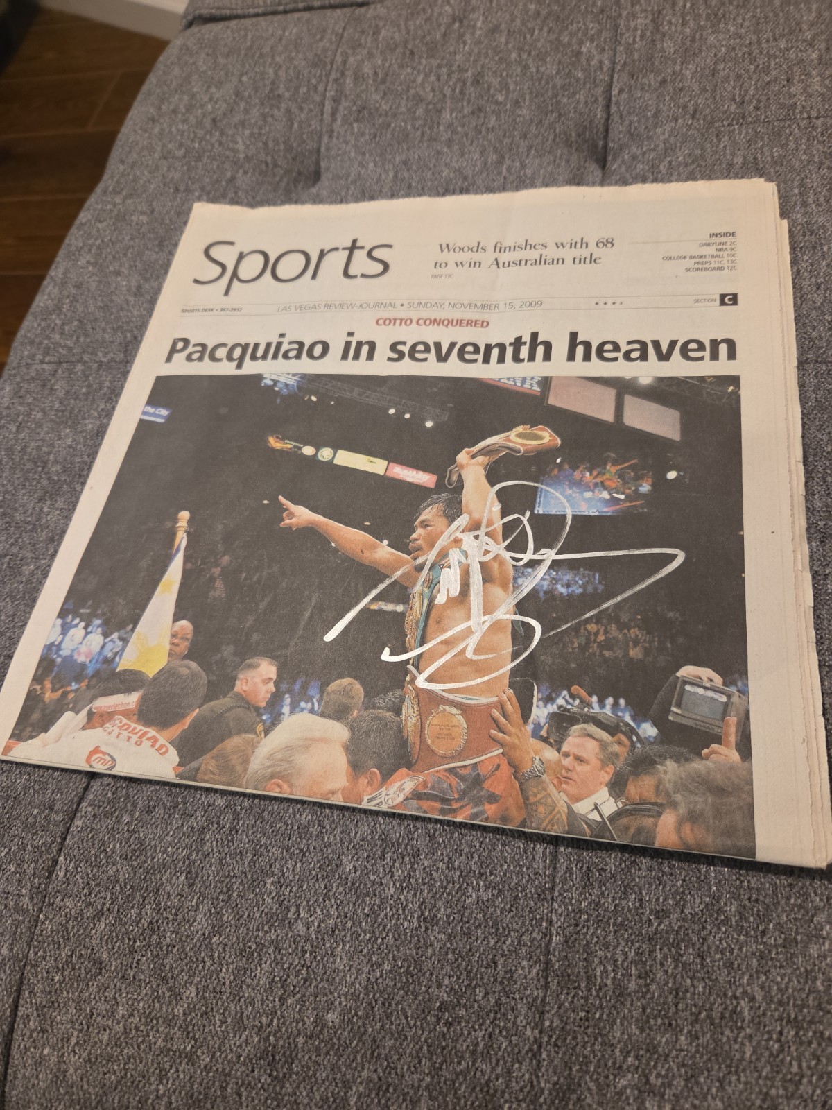 Manny Pacquiao Autographed Las Vegas Newspaper With Photo Proof