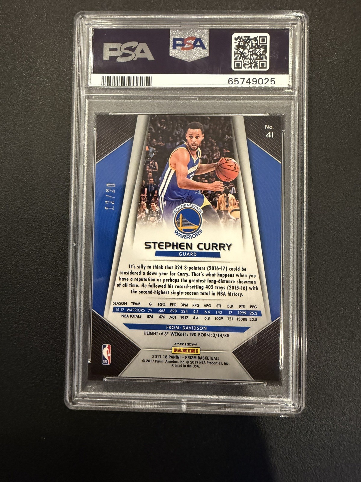 2017 PANINI PRIZM FAST BREAK PRIZM BRONZE #41 STEPHEN CURRY #/20 PSA 10
