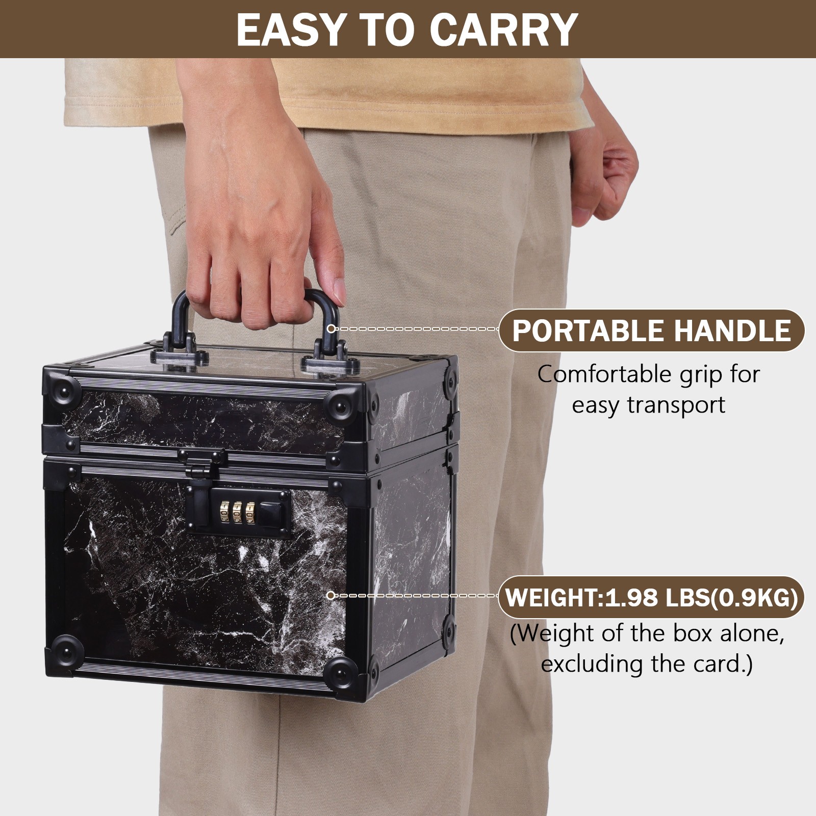 Portable Marble Trading Card Case 2 Slots w/ Combination Lock Hold 60 PSA Cards