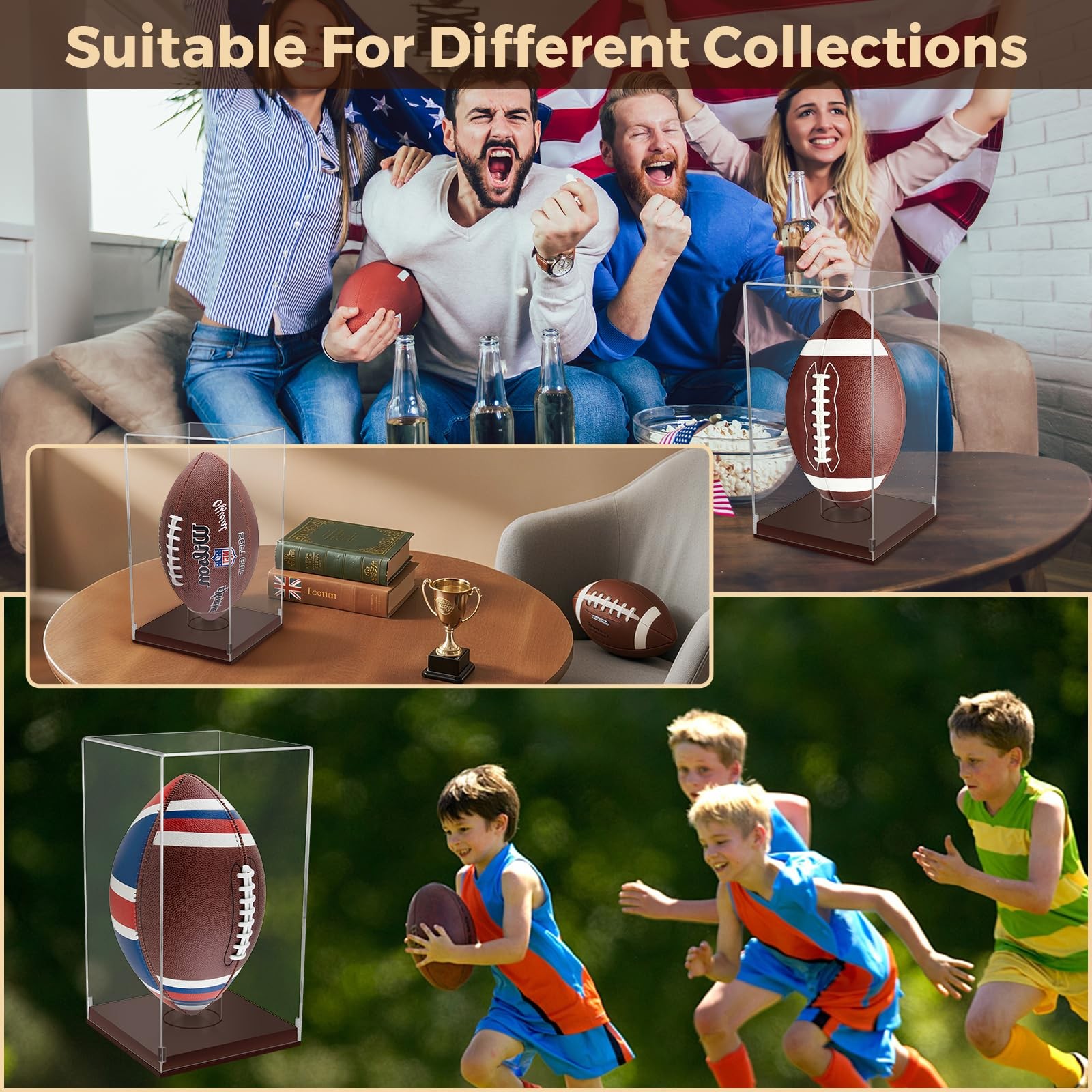 Football Display Case with Wooden Base, UV Protection Clear Acrylic Souvenir …