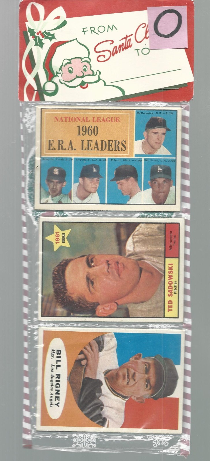 1961 TOPPS Christmas RACK PACK W 1960 NL ERA LEADERS/POS MANTLE/MARIS/MAYS