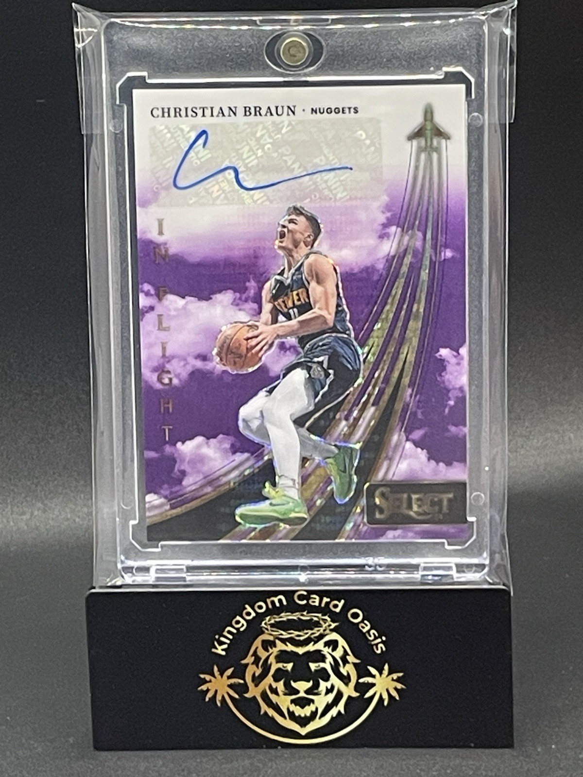 💎2023-24 Select Christian Braun In Flight Neon Purple Pulsar Autograph #d /15💎