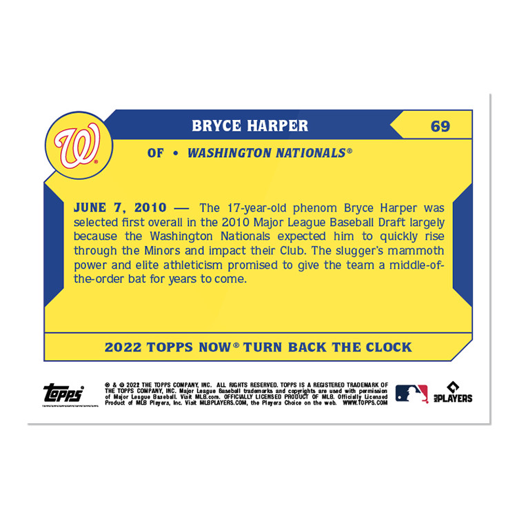 🔥 BRYCE HARPER NATIONALS 2022 TOPPS NOW TURN BACK THE CLOCK #69 🔥