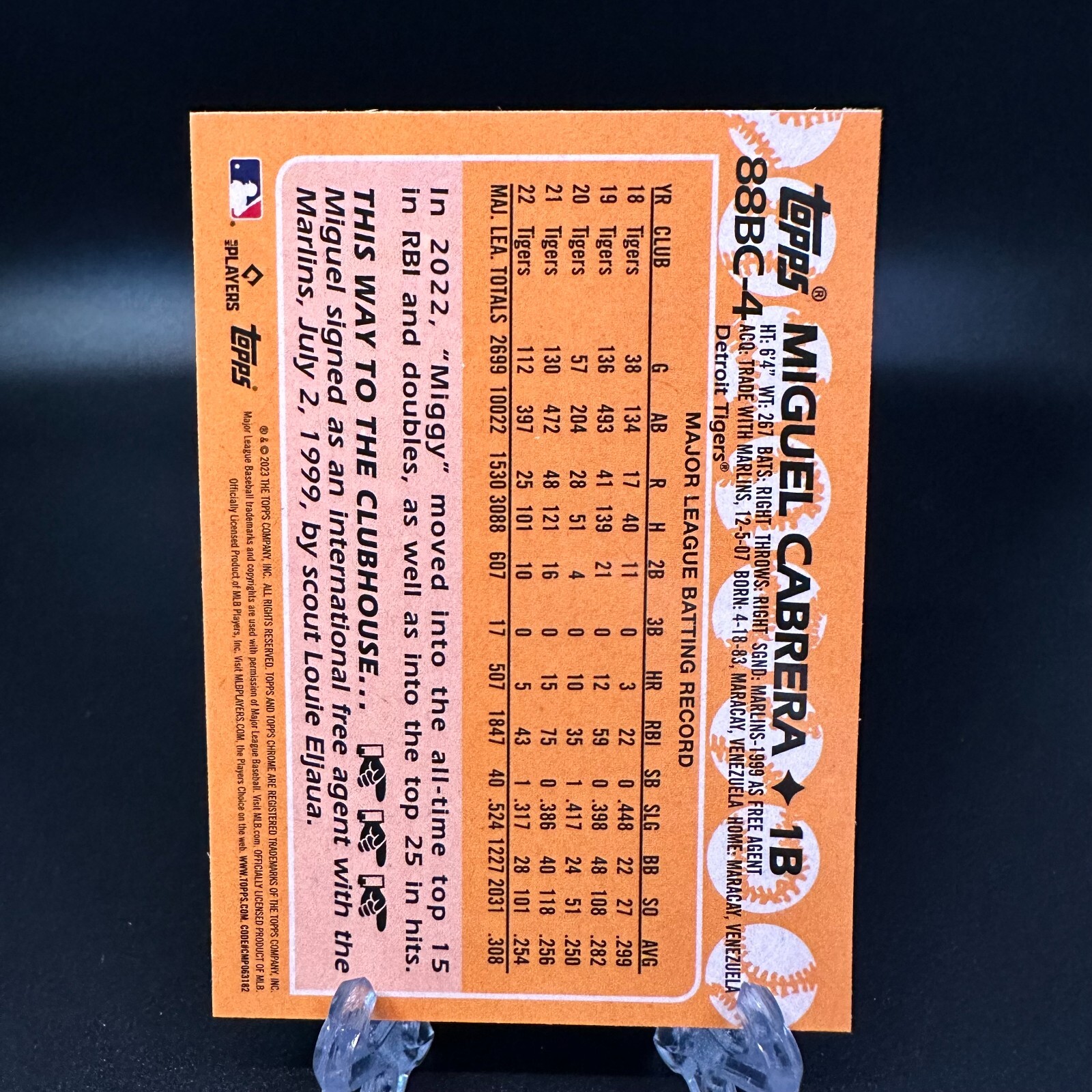 2023 Topps Chrome Miguel Cabrera 1988 Topps Baseball #88BC-4 Detroit Tigers