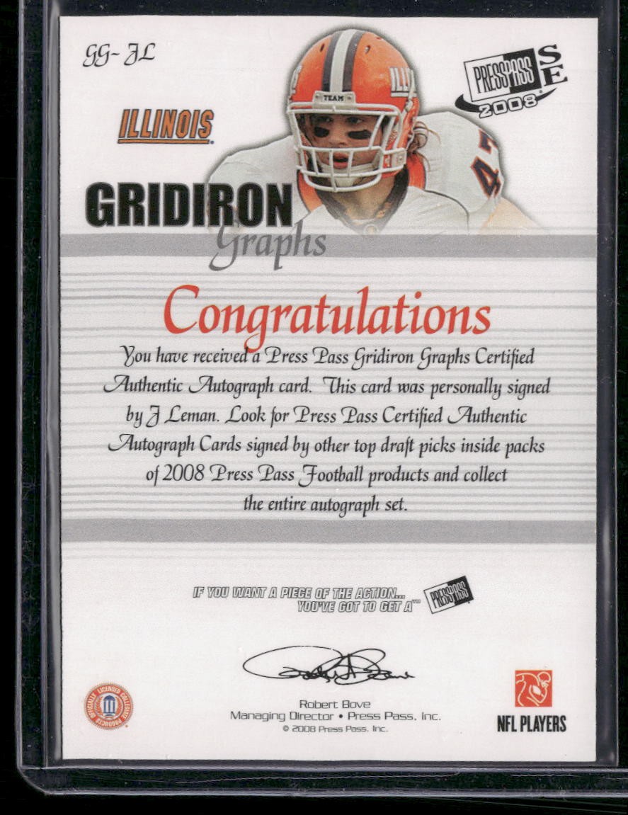 2008 Press Pass SE #GG-JL J Leman Gridiron Graphs Auto