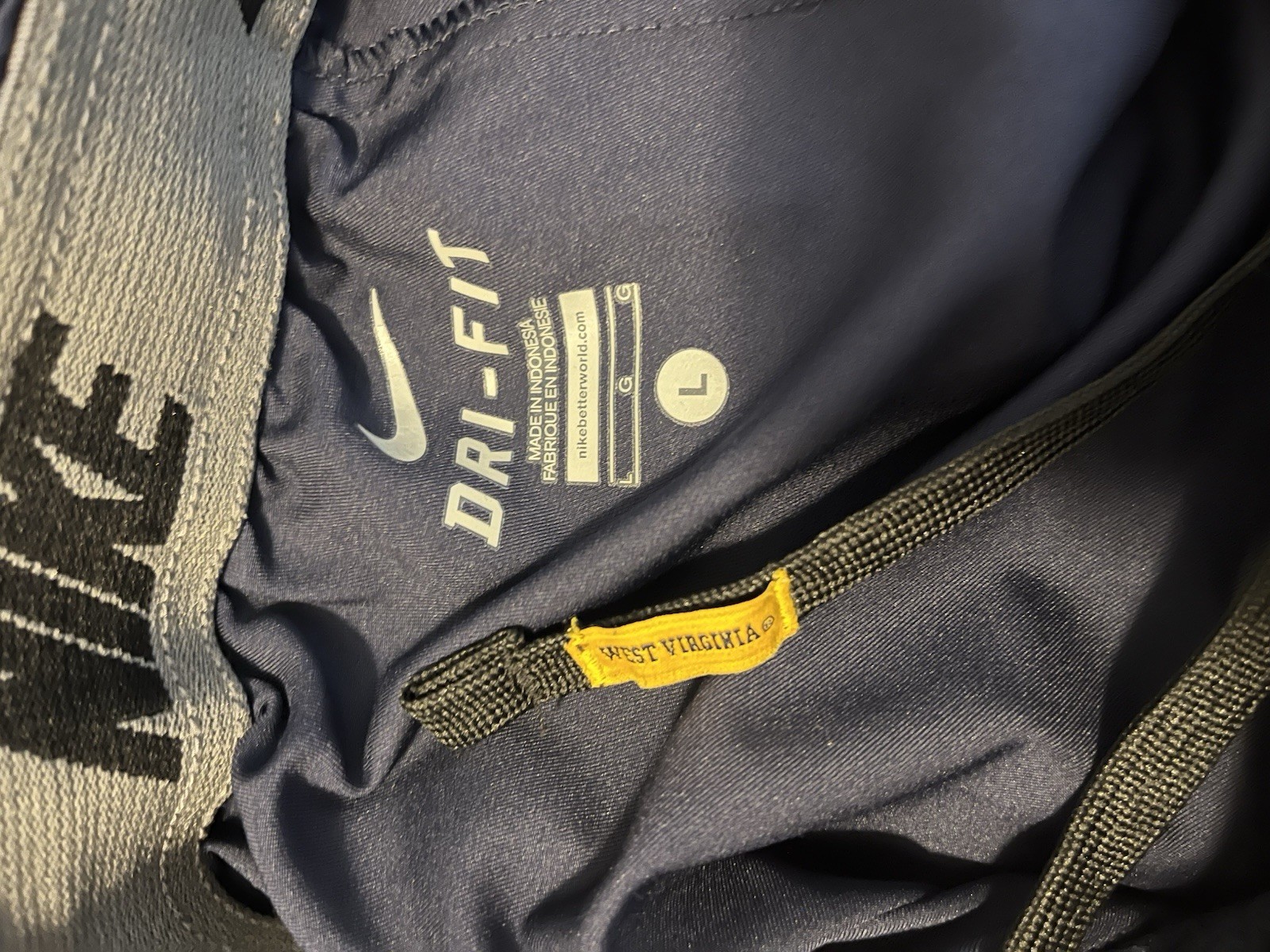 Used WVU Nike Dri-fit Lightweight Pants. Navy. Large.