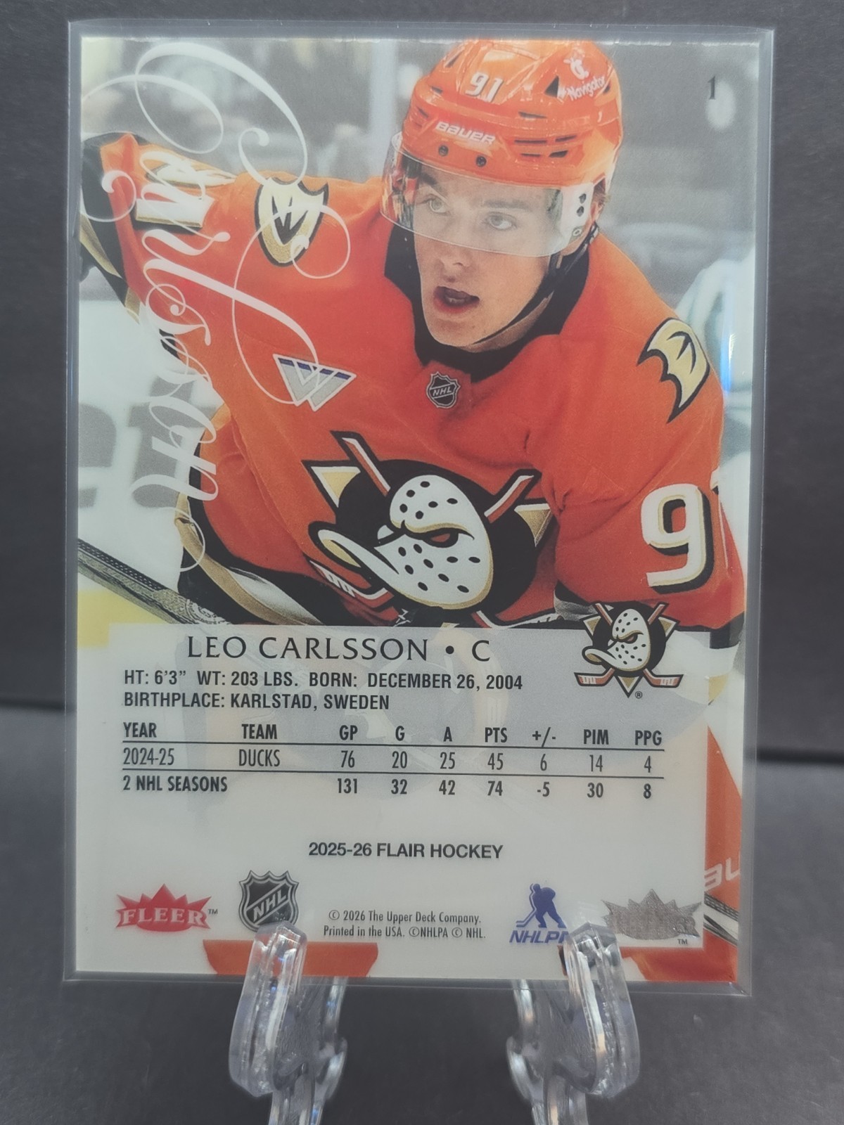 2025-26 Flair Leo Carlsson Anaheim Ducks #91