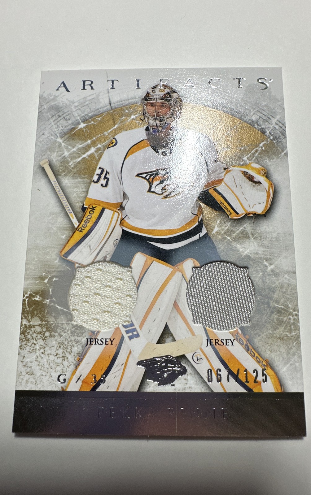 2012-13 Upper Deck Artifacts – Pekka Rinne #108 Jersey/Jersey /125 (MEM)