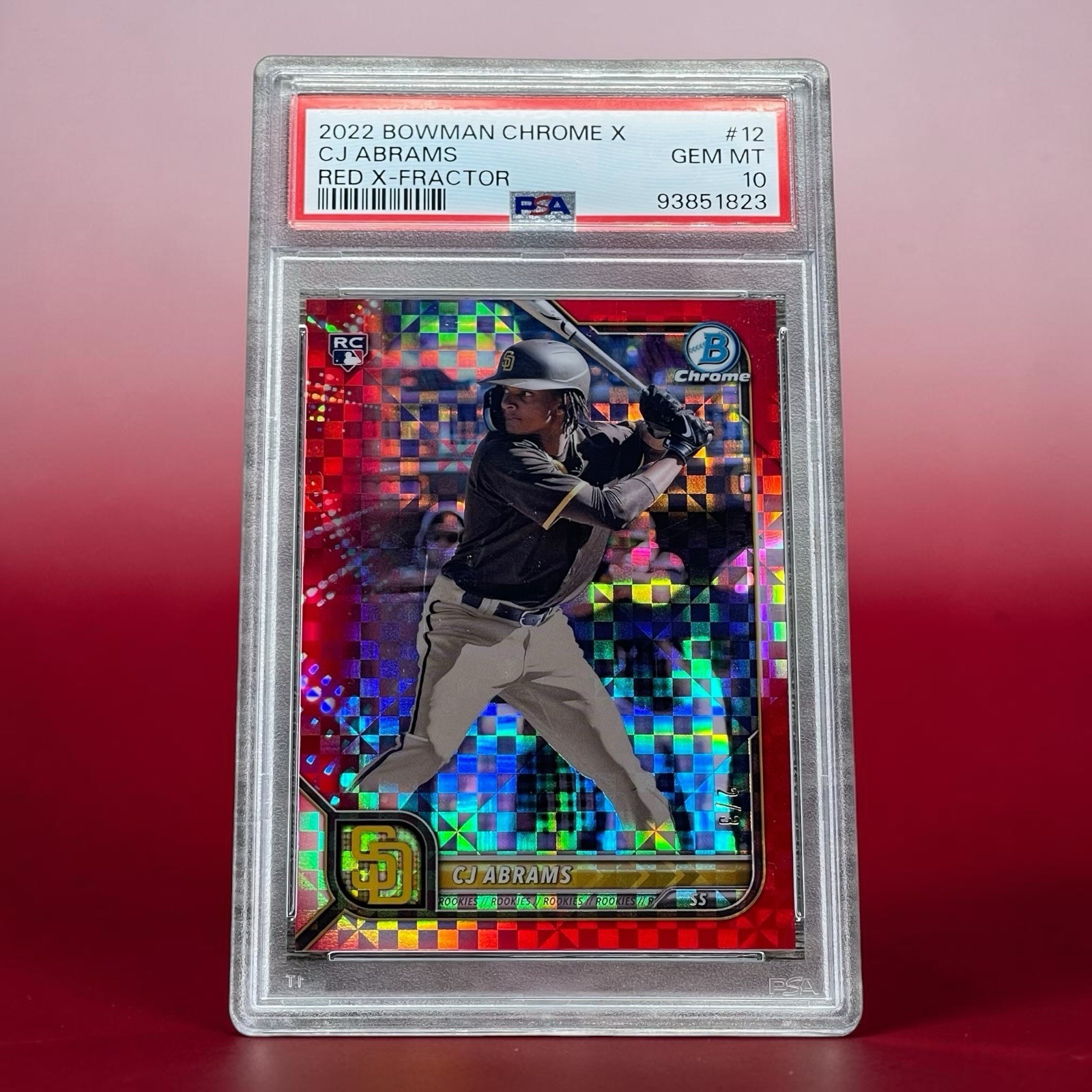 2022 Bowman Chrome X CJ Abrams Red X-Fractor #2/3 Rookie RC #12 PSA 10 Gem Mint