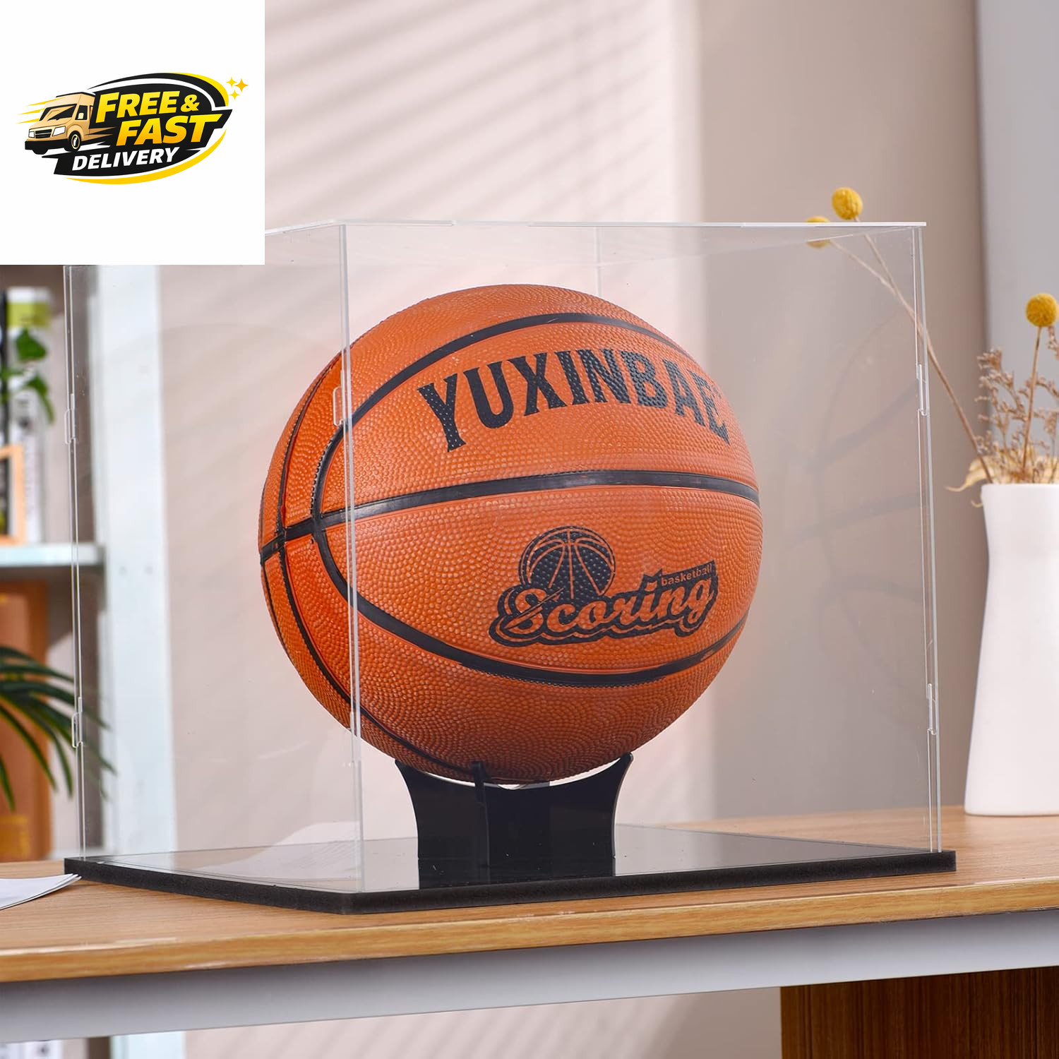Clear Acrylic Display Case UV Protected Acrylic Basketball Holder, Display Case