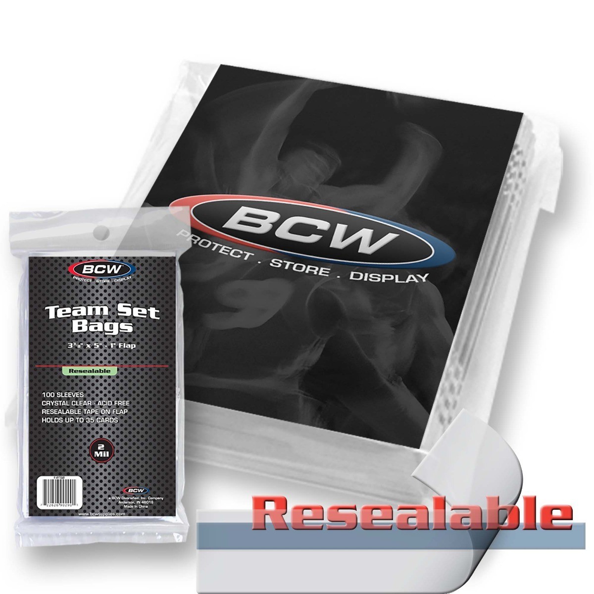 BCW Resealable Team Set Bags 1 Pack of 100 Sleeves Holds Up to 35 Cards