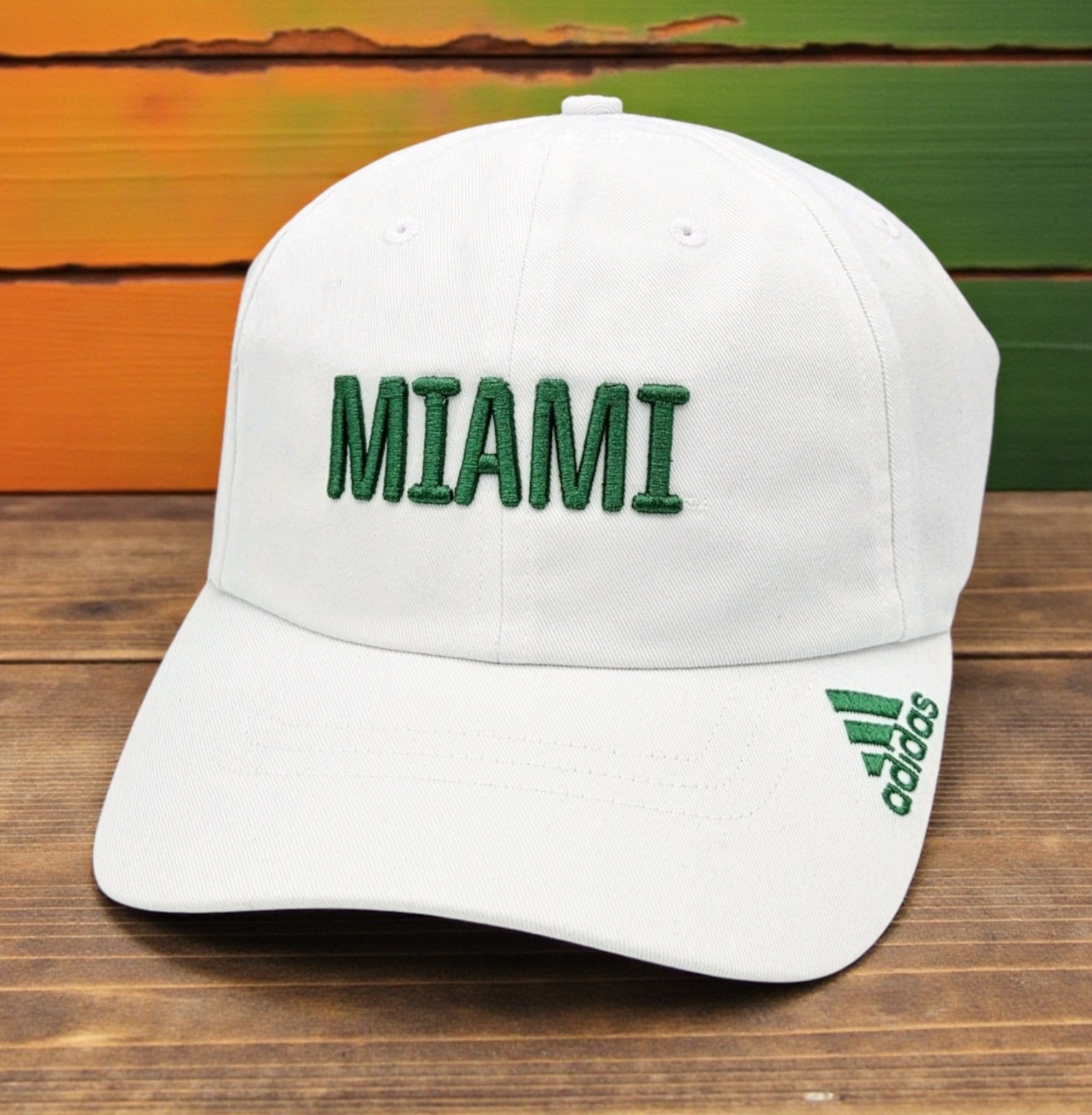 Miami Hurricanes Adidas Locker Room Slouch White Relaxed-Fit Strapback Hat Cap