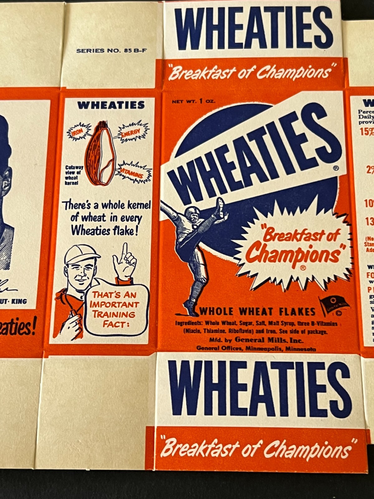 1951 Wheaties Bob Feller- never assembled flat box– Cleveland Indians–exmt