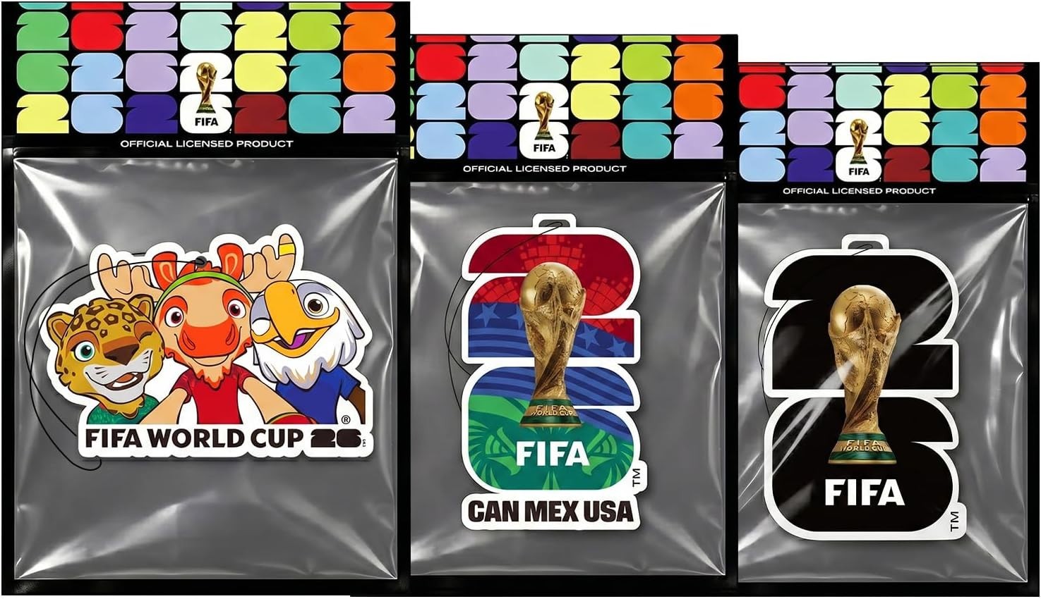 FIFA World Cup 2026 Official 3 Pack Car Air Freshener with Mascot Design.
