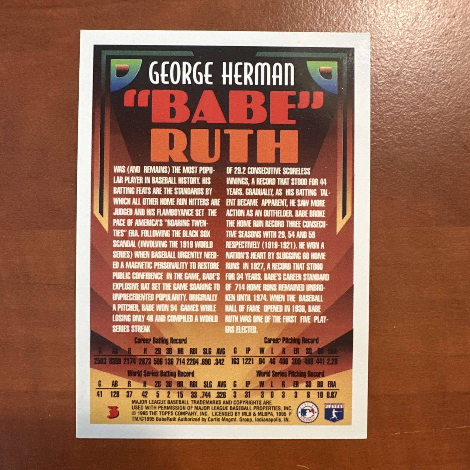 1995 Topps Baseball #3 Babe Ruth 100th Birthday