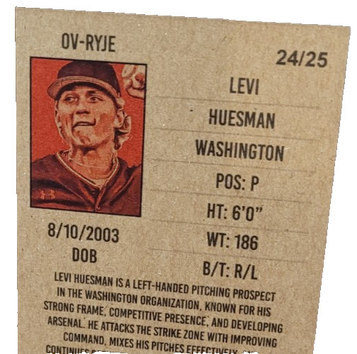 LEVI HUESMAN 24/25 RED 2026 ONYX AUTHENTICATED VINTAGE BASEBALL NO. OV-RYJE