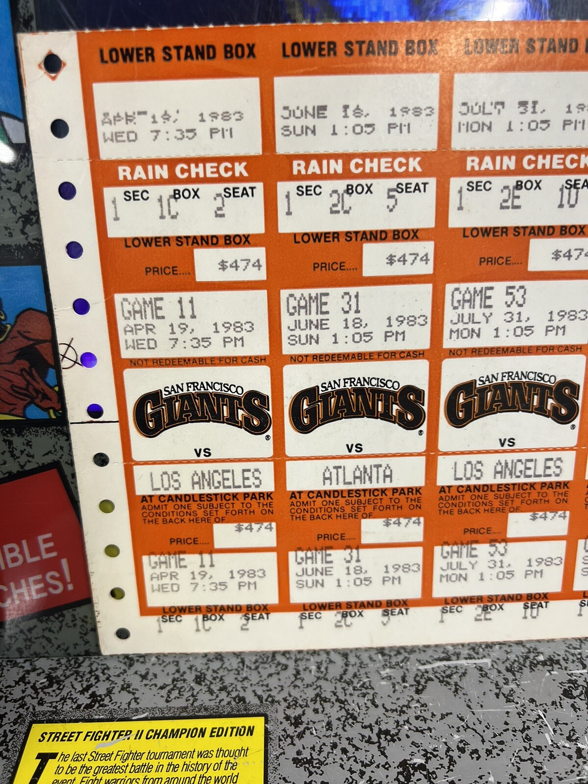 1983 San Francisco Giants Uncut Season Ticket Sheet NL West Dodgers Braves + Hou