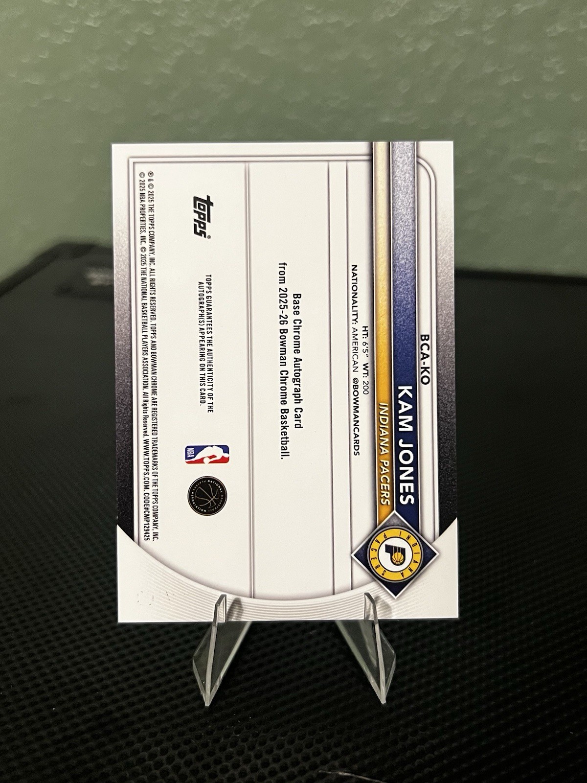 Topps 2025-26 Bowman Chrome Kam Jones Pacers RC Mini-Diamond Auto /100