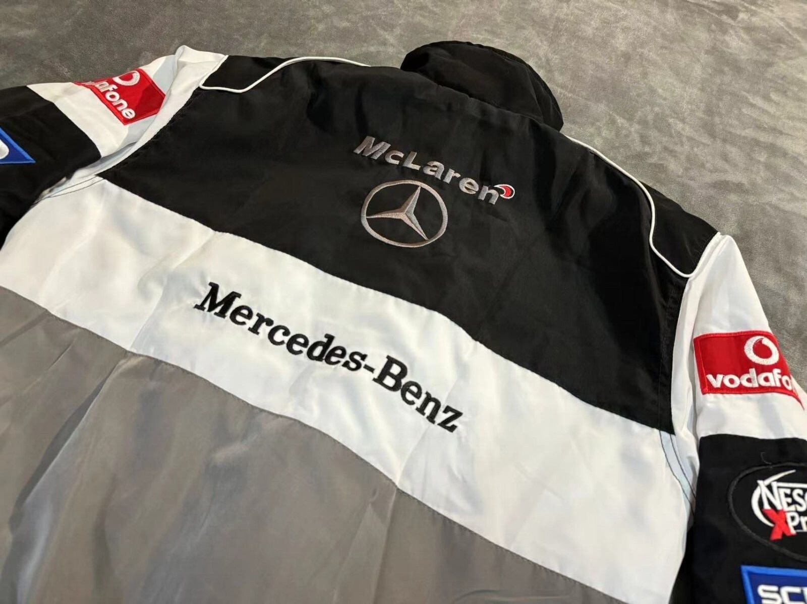 Unisex Adult Benz Jacket Grey Ebroidered Cotton Padded F 1 Racing Jacket