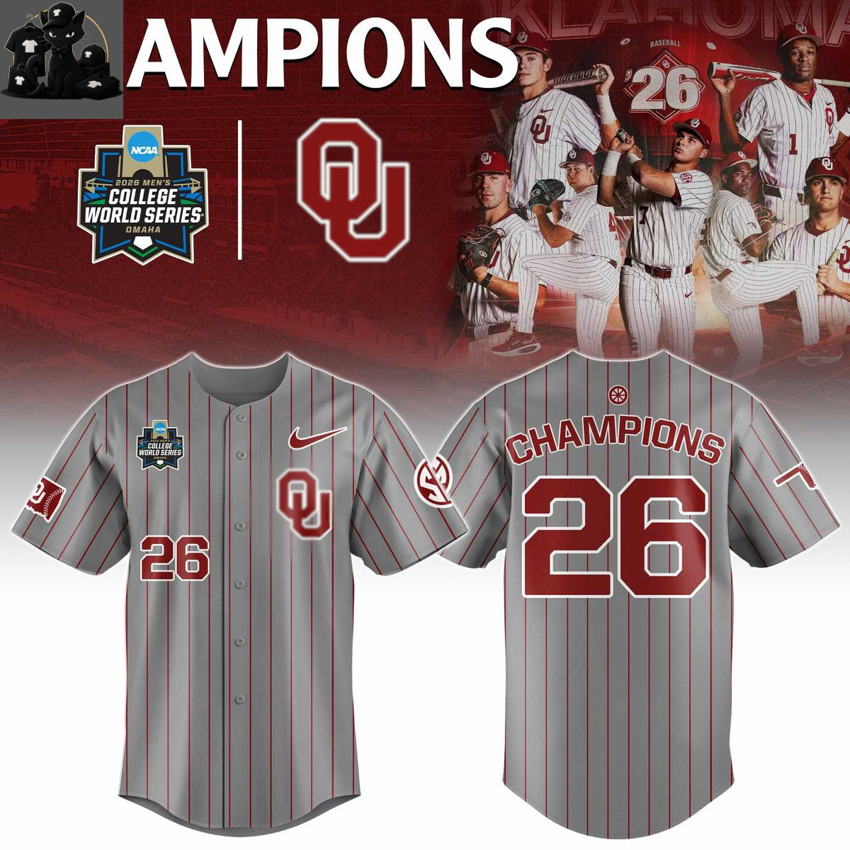 Okla.homa Soo.ners 2026 Champions Personalized Button Up Baseball Jersey S-5XL