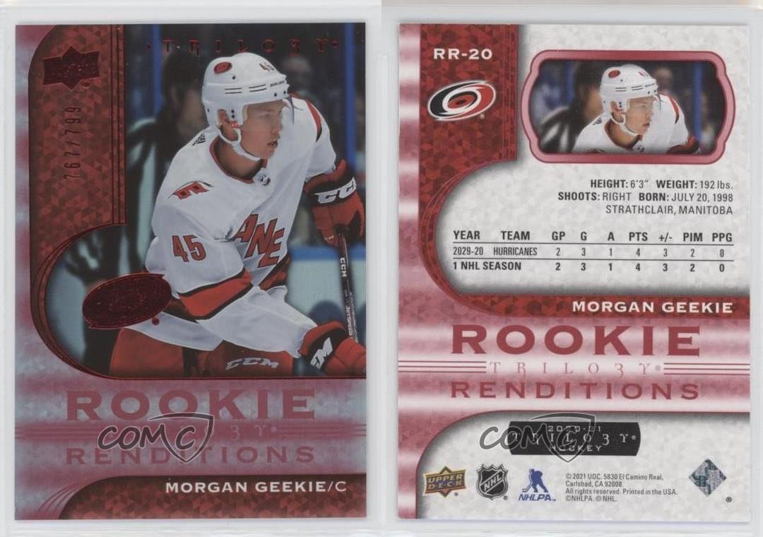 2020 Upper Deck Trilogy Rookie Renditions Red Foil 767/799 Morgan Geekie RC 14sr