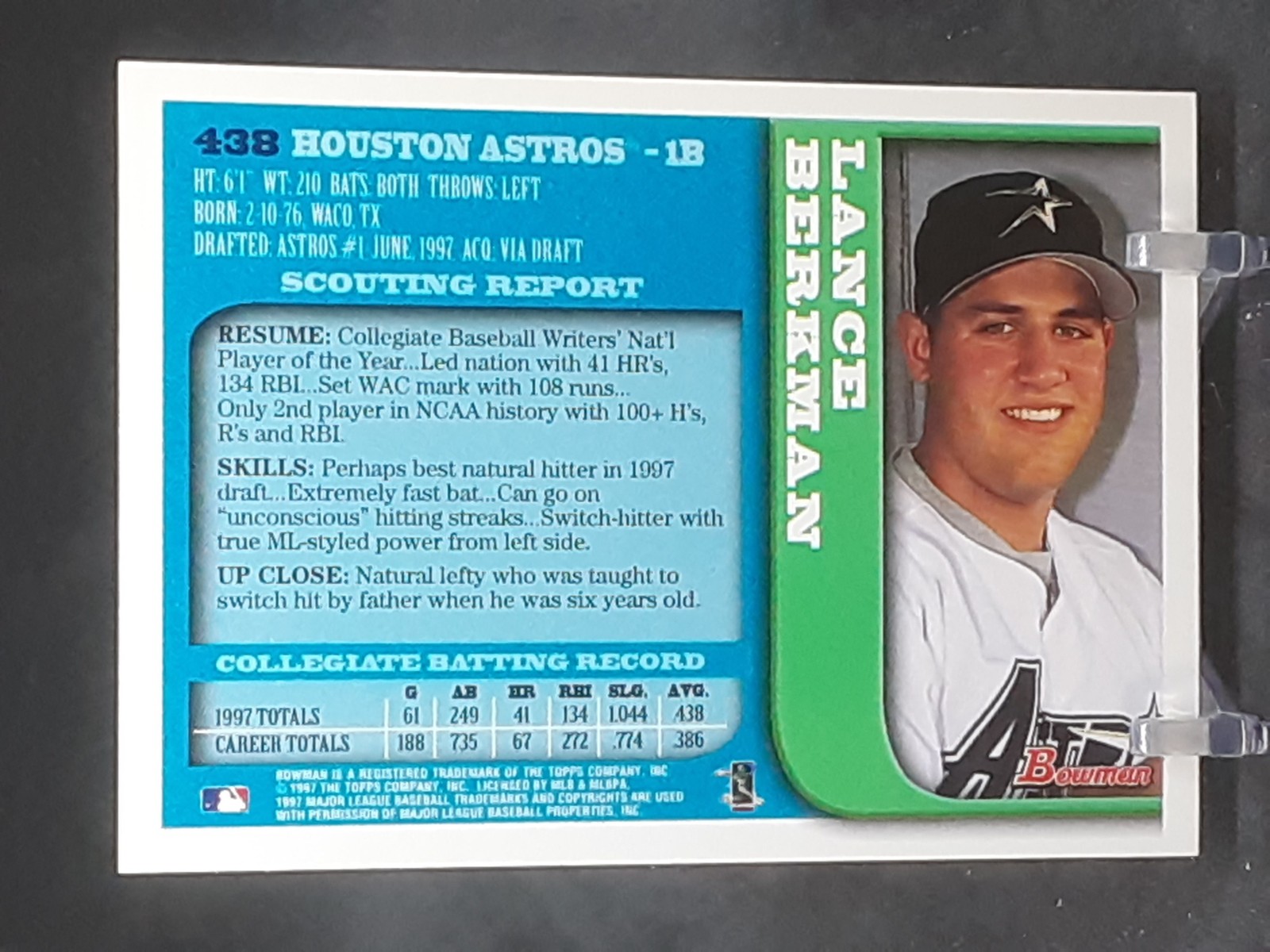 LANCE BERKMAN 1997 BOWMAN RC ASTROS QQ
