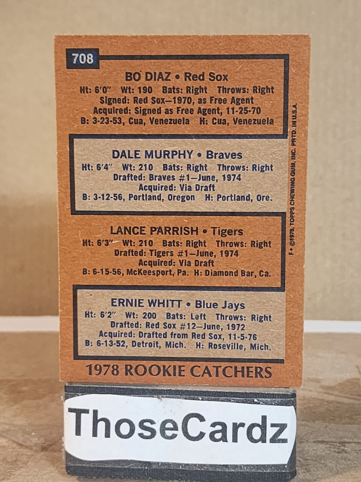 1978 Topps Rookie Catchers #708 Diaz, Dale Murphy, Parrish, Whitt (a)