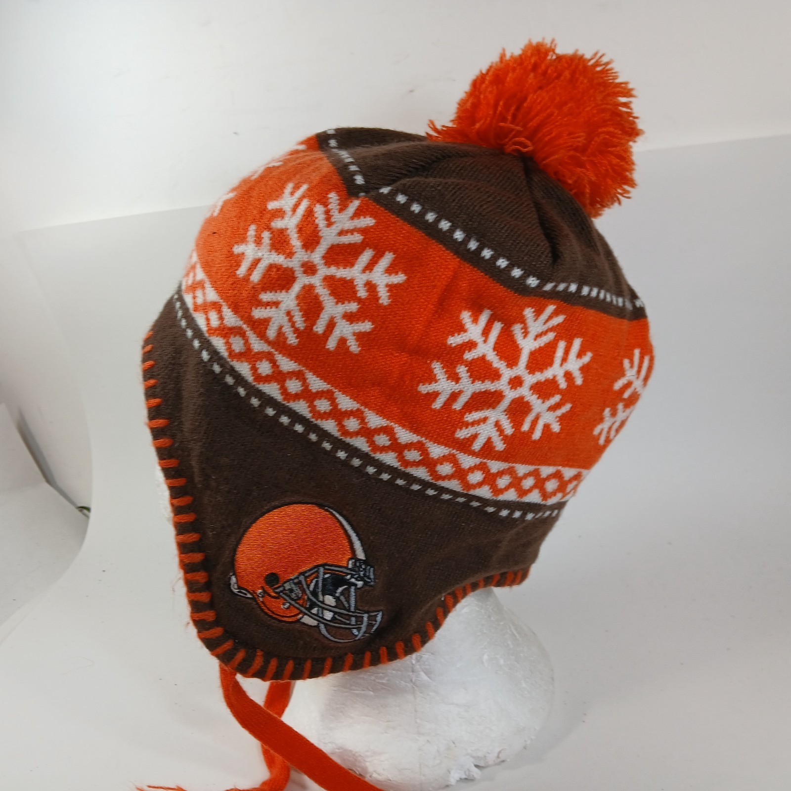 Cleveland Browns Winter Knit Cap Hat Pom Pom Beanie Ear Flap