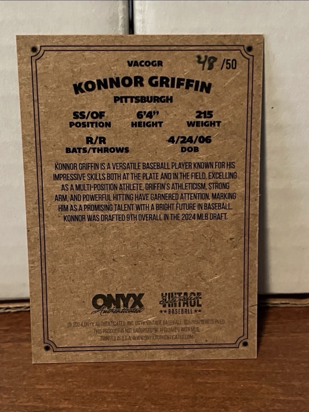 Konnor Griffin 2024 Onyx Vintage Extended Auto Lot – Red /25 Blue /25 Green /50
