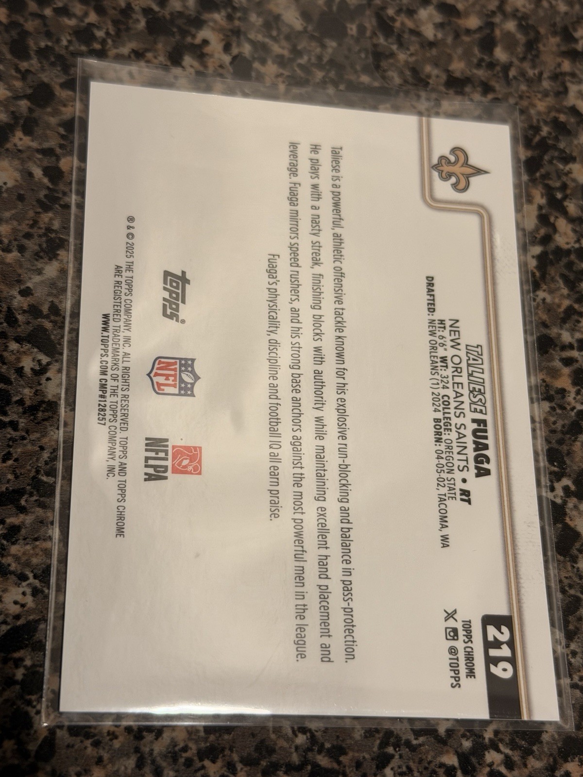 2024 Topps Chrome Taliese Fuaga Gold Refractor #219 New Orleans Saints NFL /50